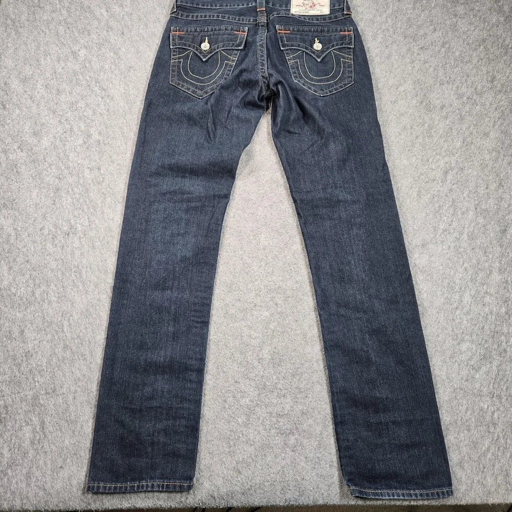True Religion Skinny Flap Jeans Mens 33x33 (tag 31) Blue Rinse Slim Denim Logo